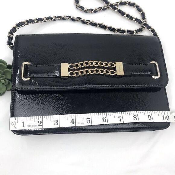 Anne Klein Black Patent Leather Gold Accent Shoulder Bag - Picture 7 of 15